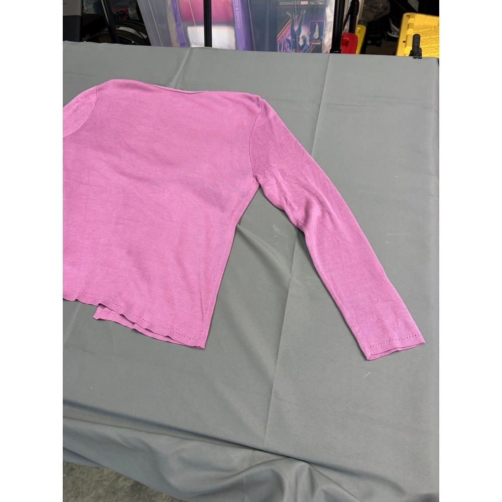 Ann Taylor 100% Silk Cardigan Sweater Purple V-Neck Long Sleeve Large Orchid - Picture 6 of 16